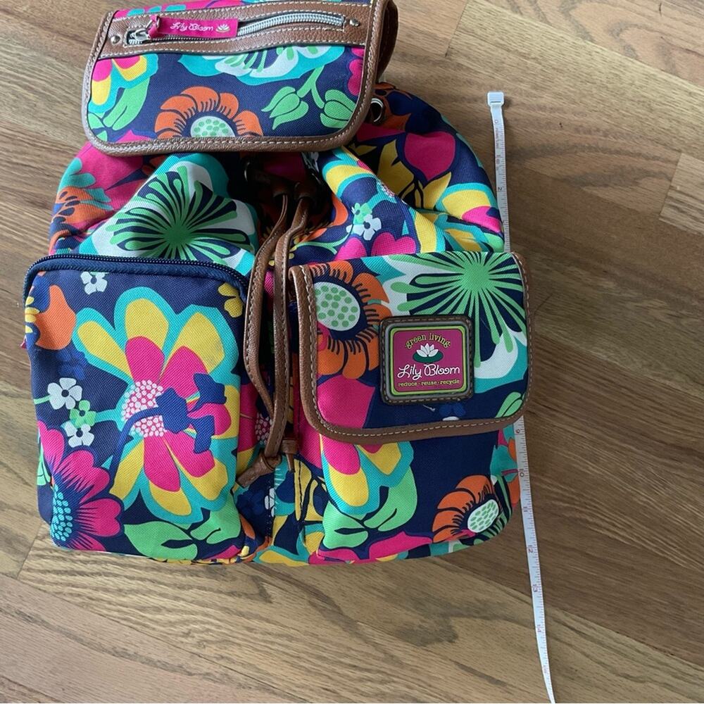 Lily Bloom Vibrant Flower Backpack Eco Friendly Drawstring Travel School Bag - Picture 7 of 12